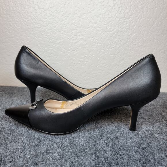 Coach Zan Pumps Women 9.5B Black Pointed Toe Patent Cap Toe Heels Leather Upper - Picture 8 of 10